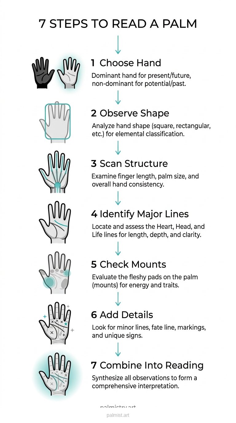 Step-by-step infographic showing how to read a palm.