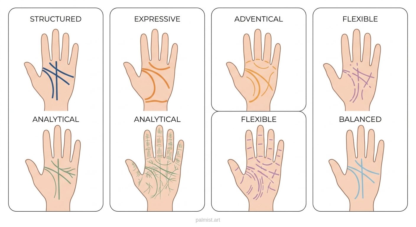 Infographic showing common palmistry patterns.