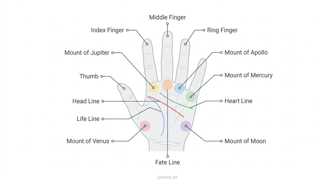 Palm diagram showing labeled glossary terms.