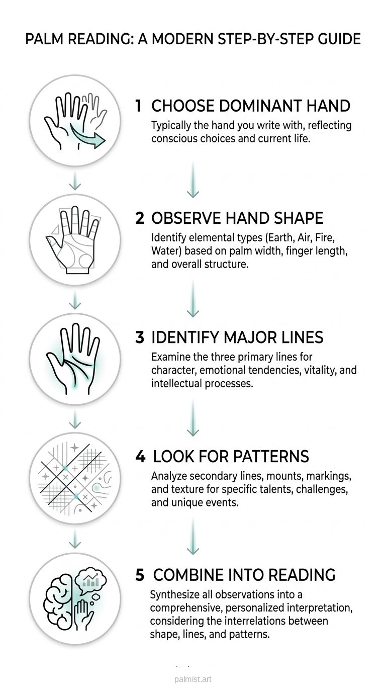 Infographic showing step-by-step process of palm reading.